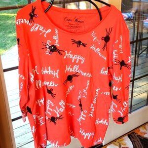 Onque Women Happy Halloween 3/4 Sleeve Sz. 2X Shirt Tunic